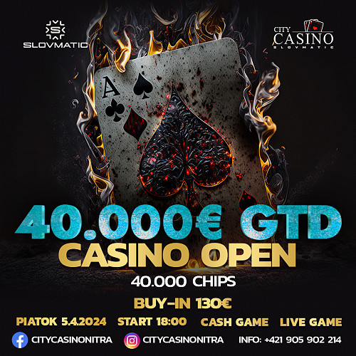 Najväčší turnaj v City Casino Nitra: Casino Open bude v piatok garantovať až €40.000!