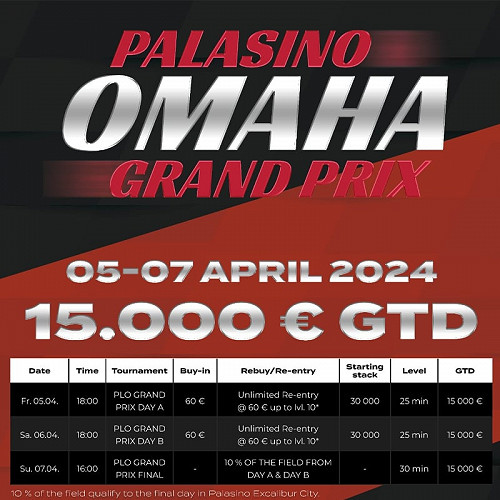 Máte radi Omahu? Palasino Excalibur City predstavuje Palasino Omaha Grand Prix s garanciou €15.000