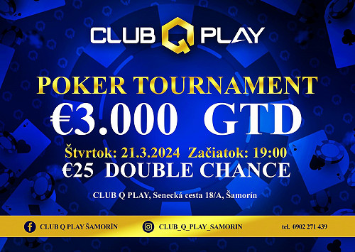 Ďalší turnajový štvrtok v Šamoríne: Double Chance turnaj ponesie už dnes garanciu €3.000