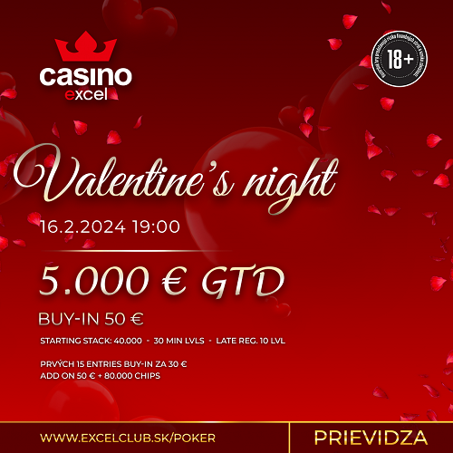 Valentínsky piatok v casino excel: V Poprade aj v Prievidzi sa bude hrať o garantovaných 5.000 €