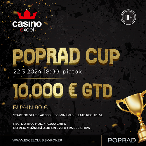 POPRAD CUP bude už tento piatok v casino excel Poprad garantovať 10.000 €!