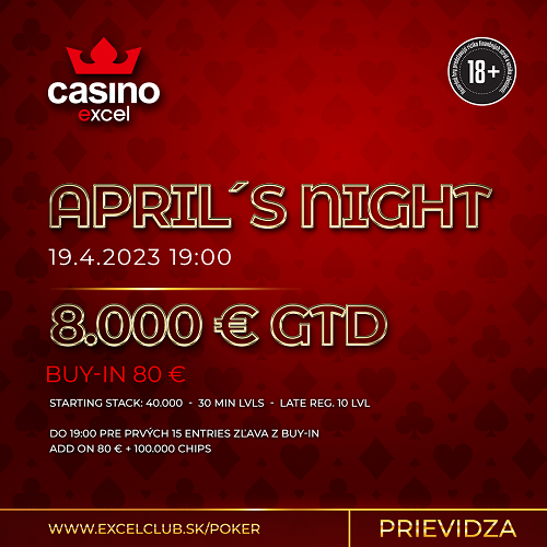 V casino excel Prievidza v piatok APRIL'S NIGHT o garantovaných 8.000 €!
