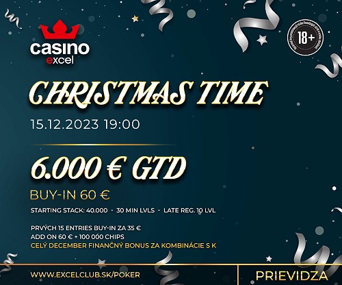 Vianoce v casino excel: X-MAS SPECIAL v Poprade garantuje 5.000 €, CHRISTMAS TIME v Prievidzi 6.000 €