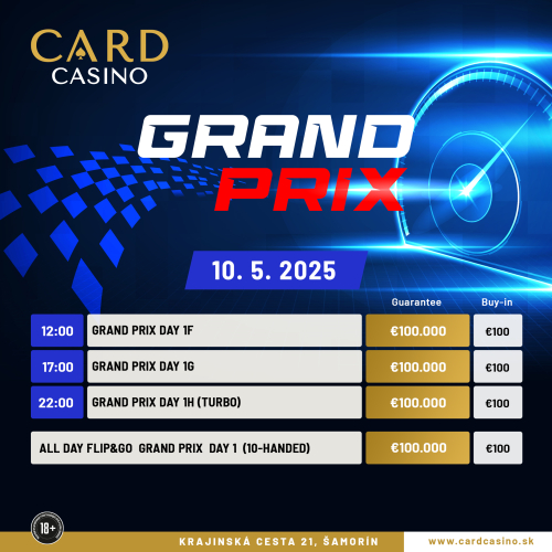 Grand Prix: Po flightoch 1A – 1E zatiaľ 528 entries, dnes pokračuje flight 1F od 12:00!