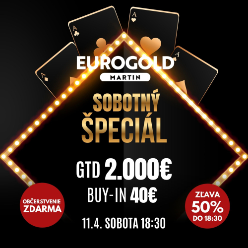 Pokerový turnaj v Eurogold Casino Martin už túto sobotu: skvelá atmosféra, akcia aj výhodné podmienky pre hráčov