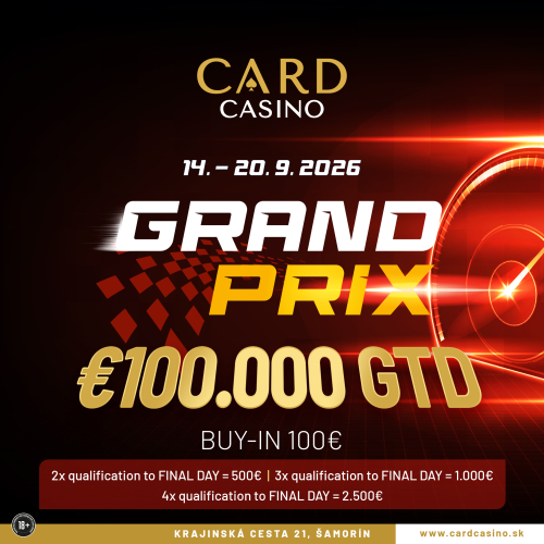 Už zajtra štartuje Grand Prix v Card Casino Šamorín. V hre bude €100.000 GTD