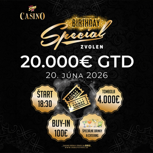 Rebuy Stars Zvolen oslávi narodeniny vo veľkom. Birthday Special prinesie garanciu 20.000 € GTD