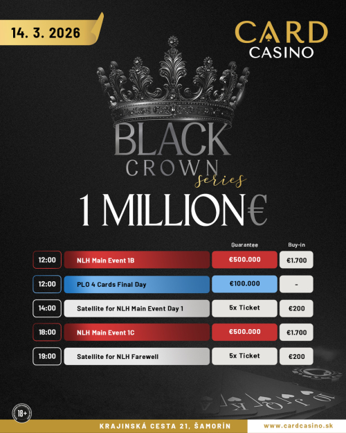 Main Event Black Crown Series pokračuje: po slabšom štarte sa očakáva výrazný doplatok do garantovaných 500.000 €