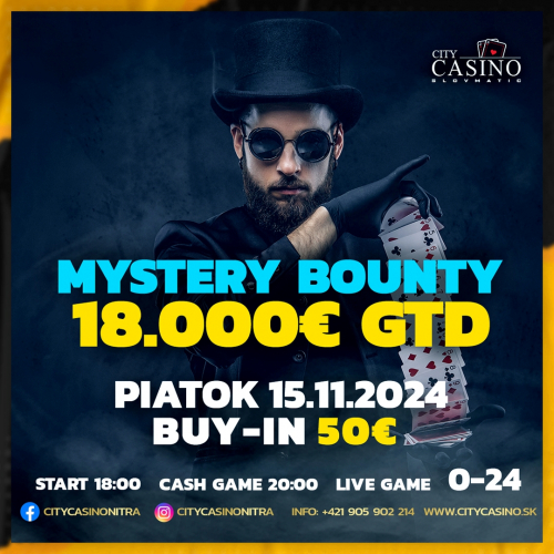 V City Casino Nitra v piatok Mystery bounty s garanciou €18.000! V stredu o garantovaných €5.000