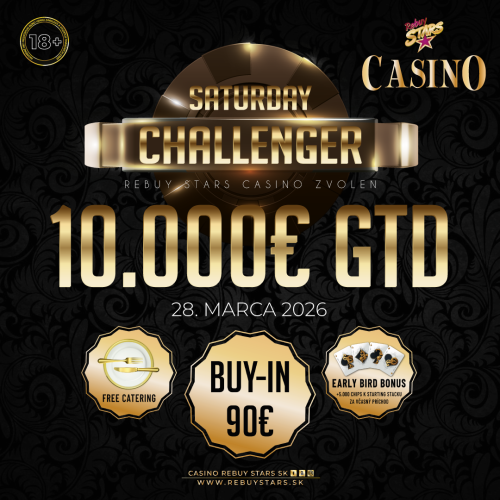 Sobotná noc vo Zvolene v znamení veľkých výhier: Saturday Challenger o 10.000 € GTD!