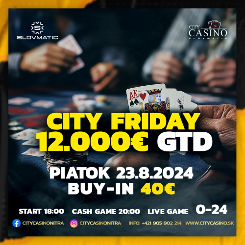 Garantovaných €12.000 ponúkne už tento piatok City Casino Nitra, dnes Wednesday 3K o €3.000