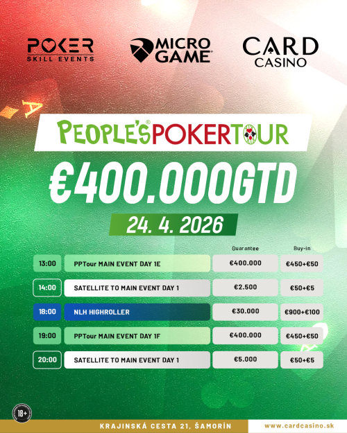 People’s Poker Tour v Šamoríne: Kto si po úvodných dňoch zatiaľ odniesol najväčší stack?