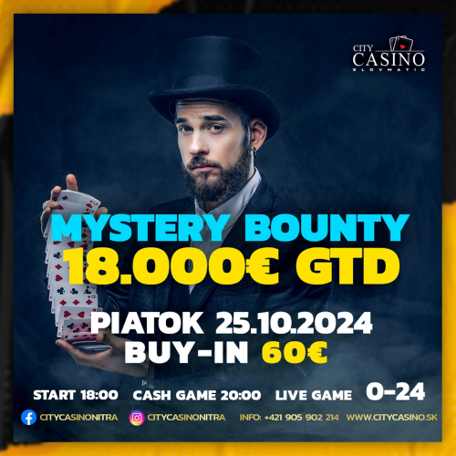 V City Casino Nitra dnes o garantovaných €5.000, Mystery bounty bude v piatok garantovať €18.000!