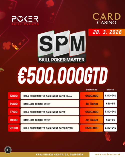 Skill Poker Master v Card Casino Šamorín: Polmiliónová garancia pod náporom, spoznali sme mená postupujúcich!