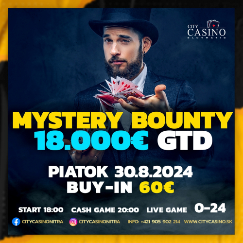 Mystery bounty turnaj ponúkne v City Casino Nitra tento piatok garantovaných €18.000!