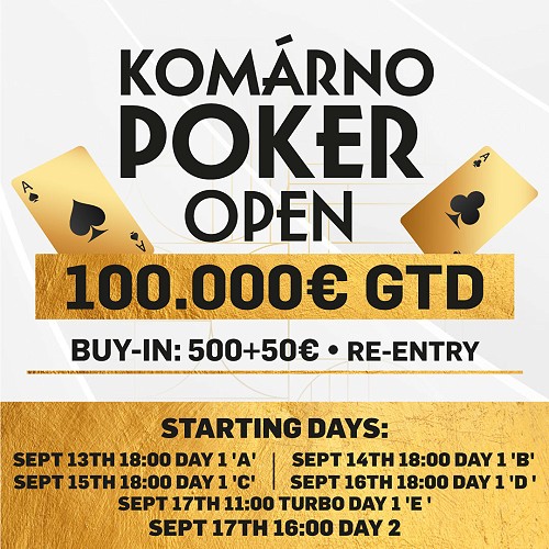 Turnajová bomba na juhu Slovenska: Komárno Poker Open bude od zajtra garantovať €100.000!