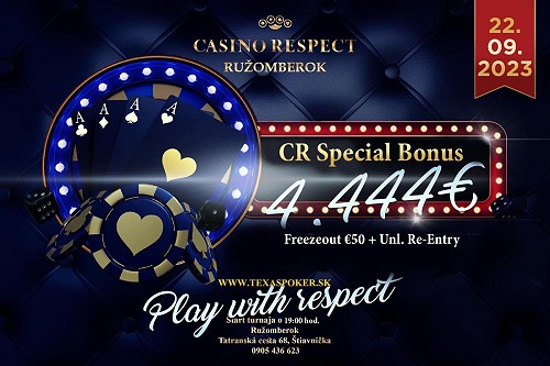 V Casino Respect v piatok Special s garanciou €4.444: Bonus za včasný príchod