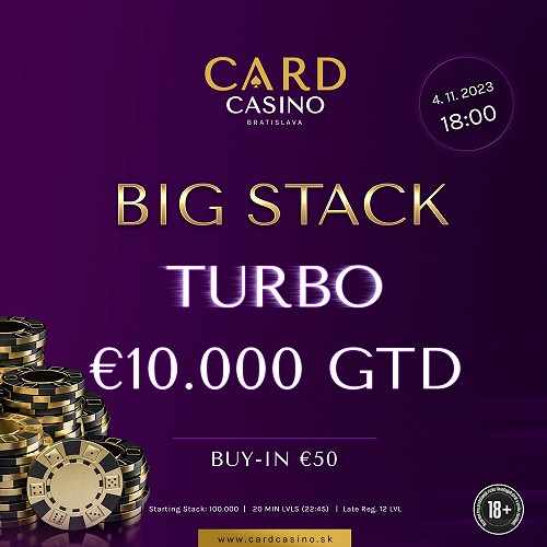 V Card Casino Bratislava o víkendu Big Stack turbo a v novembri sa koná National Championship of Poker 450.000€ GTD!