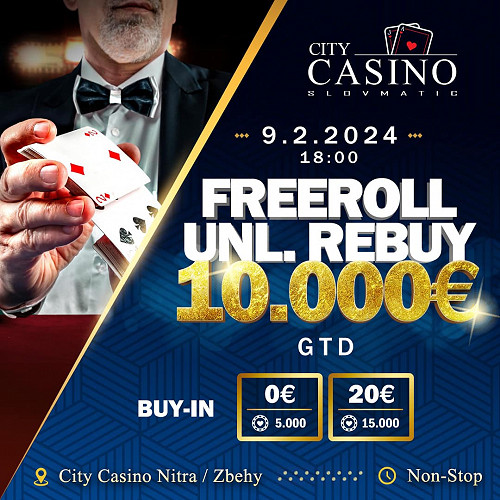 V City Casino Nitra tento piatok freeroll o €10.000! Už dnes od 18:00 tombola o €5.000