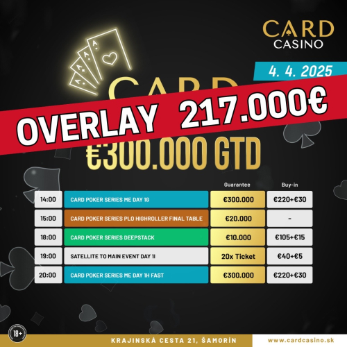 OVERLAY 217.000€ na main eventu Card Poker Series.