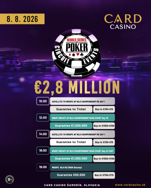 WSOPC Main Event útočí na slovenský rekord: Prize pool môže vystreliť až k €1,7 milióna!