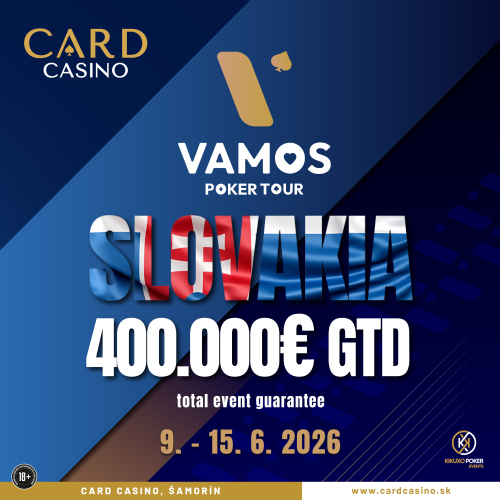 Dnes odštartuje Vamos Poker Tour Slovakia v Card Casino Šamorín. Hrá sa o garanciu €400.000