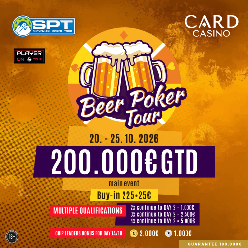Beer Poker Tour prinesie do Šamorína Main Event s garanciou 200.000 €!