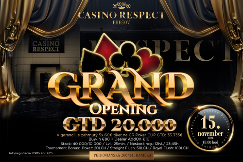 Casino Respect otvára novú pobočku v Prešove: Grand Opening bude už tento piatok garantovať €20.000