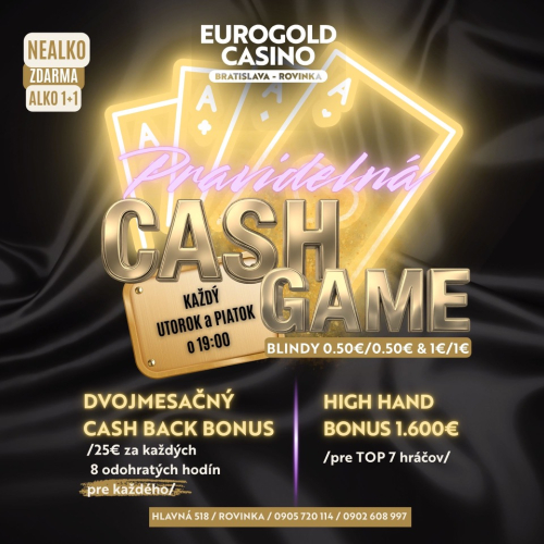 Cash game cyklus máj/jún v EuroGold Casino Rovinka štartuje už dnes. Hráčov čakajú bonusy aj výhody pri hre