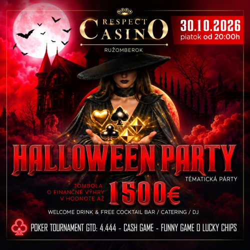 Halloween Party Poker v Ružomberku: Casino Respect  4 444 € GTD, výhodnejší buy-in aj tombola za 1 500 €