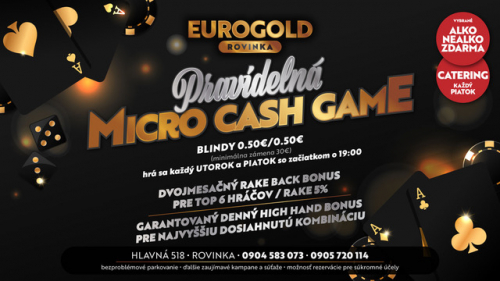 Nedeľná cash game v EuroGold Rovinka už od 14:00h