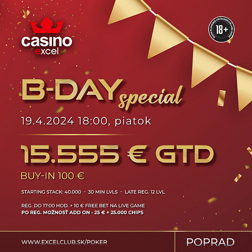 Casino excel v Poprade bude oslavovať 5. výročie: Narodeninový turnaj ponesie garanciu 15.555 €